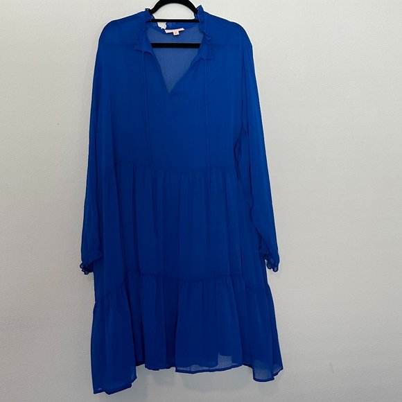 EVRI Blue Long Sleeved Tiered Dress - Picture 1 of 8